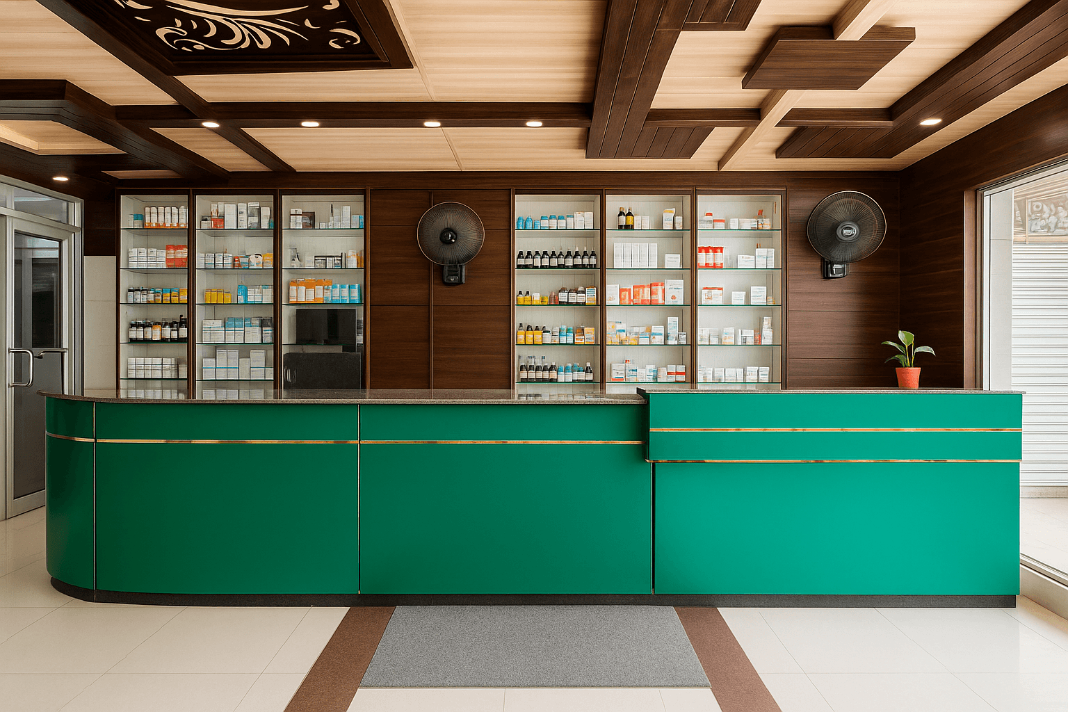 Pharmacy area with medicine storage